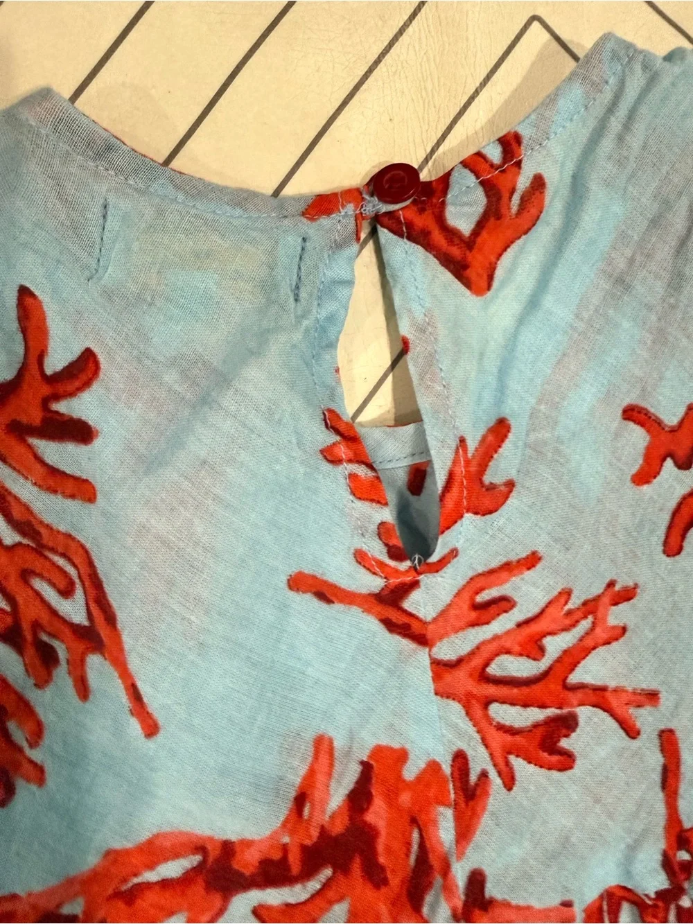 Antica Sartoria Blue & Red Coral Pattern Dress